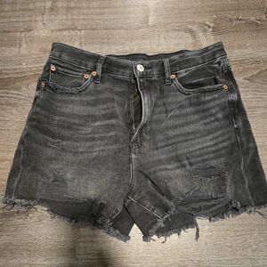 Distressed Black Denim Shorts